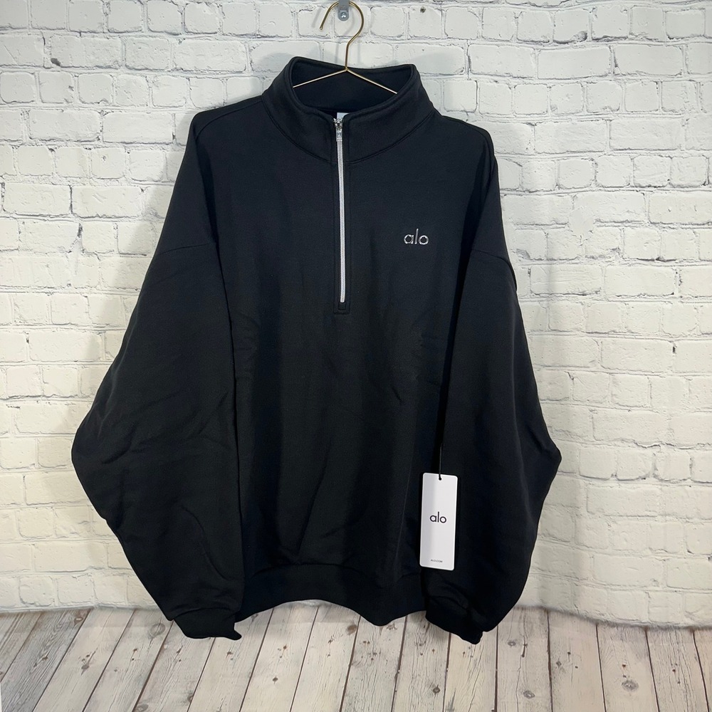 NEW Alo Yoga Accolade 1/4 Zip Pullover Black U3040RG Sweatshirt L
